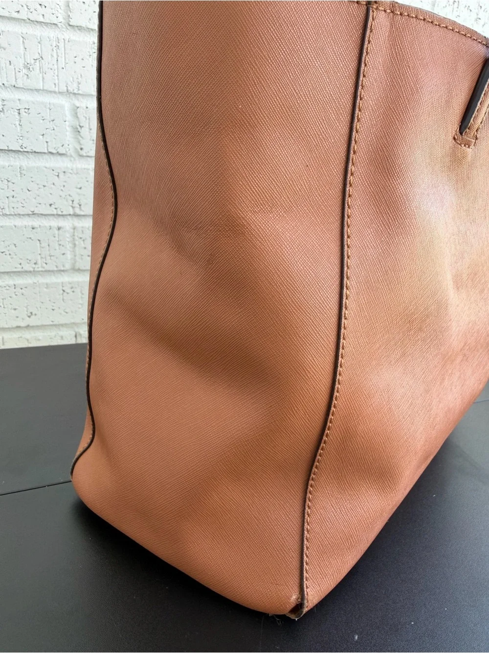 Tory Burch Caramel Leather Tote with Gold Logo